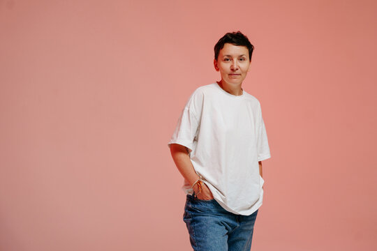 Portrait in the pink studio