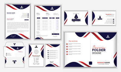 Unique flat real estate stationery design template, stylish business stationery items set with a bundle.
 corporate identity template design with color geometric elements. Business stationery.