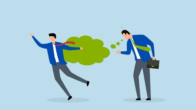 Hate speech, 4k animation of boss aggressive businessman yelling with speech bubble to hurt colleague 