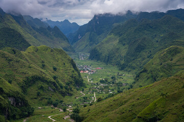 Fototapeta premium Aerial view of the Ha Giang motorbike loop in Northern Vietnam.