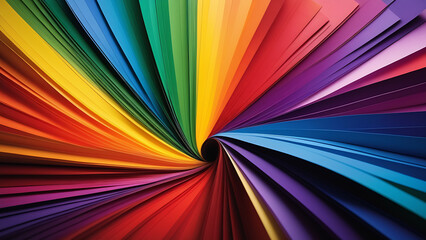 Abstract rainbow red background. Spectrum pattern with blue, yellow designer colours. Art wallpaper green textured closeup. Umbrella paper decorative vibrant palette, creative fan