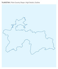 Tajikistan plain country map. High Details. Outline style. Shape of Tajikistan. Vector illustration.