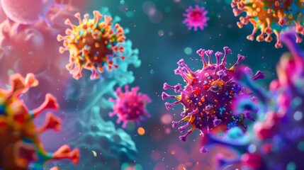 A colorful image of viruses in the air