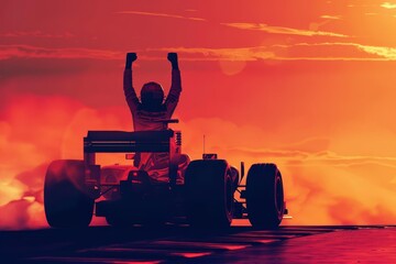 silhouette of race car driver celebrating victory digital art of grand prix winner motorsport concept