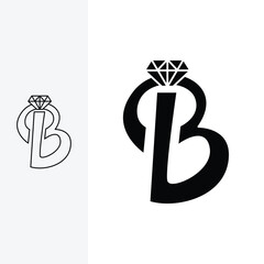JEWELLERY LOGOS, letter B sparkling diamond, monoline style and silhouette stylish.