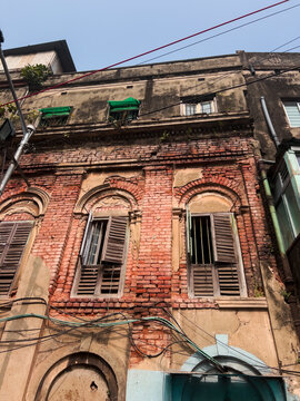Ageing brick house facade