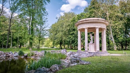 Scenic view of a gazebo in a tranquil park