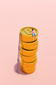 Bitcoin crypto money ladder growth, investment, savings concept