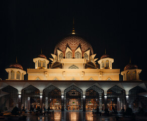 Night view of Putra Mosque, Putrajaya, Malaysia.