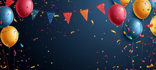 Enhance the ambiance with vibrant decorations like colorful balloons, cheerful confetti, and festive bunting flags. Great for event announcements or joyful celebrations, creating a lively atmosphere