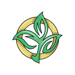 three leaf logo combined with a circle. solid color style.