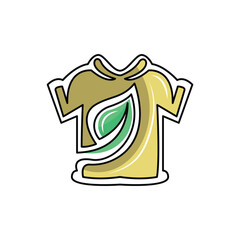 leaf logo combined with a t-shirt. logo modern sign template. solid color style.
