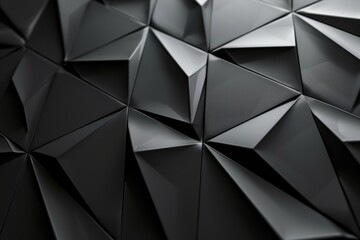 Obraz premium Abstract geometric background with black 3D triangular shapes forming a modern, futuristic pattern with sharp angles and shadows.