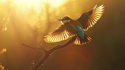 Obraz premium A bird is flying in the air with its wings spread out