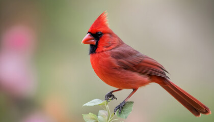 Close-up Northern Cardinal perching on branch,Bird Photography