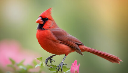 Close-up Northern Cardinal perching on branch,Bird Photography