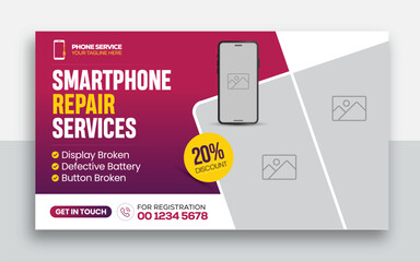 Smartphone Repair Service youtube thumbnail | Cell phone service web banner template design | Mobile Repair Experts web banner template design
