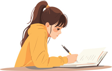 Young woman jotting down notes on a notebook at her office desk