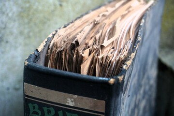 Close-up of a vintage book with aged yellowed pages