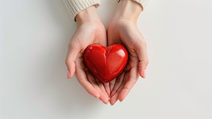 Fototapeta premium Heart held by female hands against white background