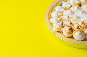 Lemon Meringue Pie, butter enriched shortcrust pastry filled with creamy lemon and topped with meringue