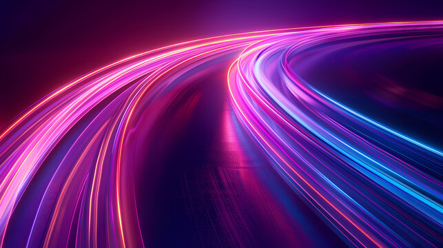 Abstract Neon Light Trails in a Futuristic Cyberpunk Style