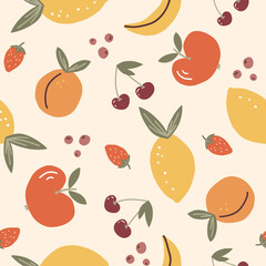 Seamless abstract summer fruits pattern. Vector background