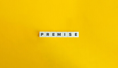 PREMISE WORD. Text on Letter Tiles on Yellow Background. Minimal Aesthetics.