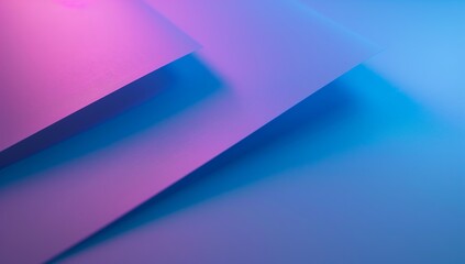 Close up of three blue and purple paper sheets on a table, with a simple gradient background in the style of a minimalist style Generative AI