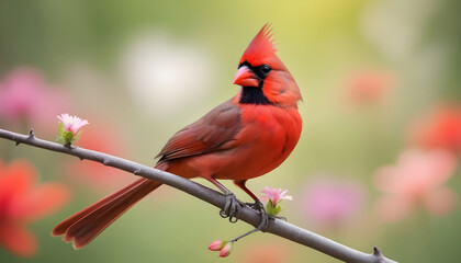 Close-up Northern Cardinal perching on branch,Bird Photography