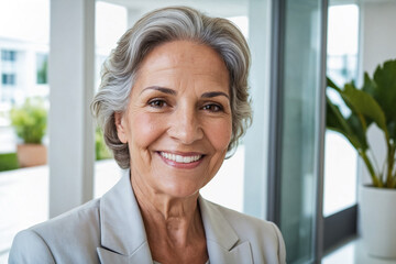 AI generated illustration of a joyful confident Latin female businesswoman looking at camera