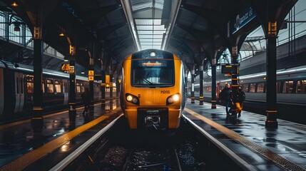 Fototapeta premium Front view of a locomotive with cinematic and professional photography style.