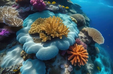 Underwater landscape with corals and fish
