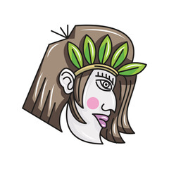 a beautiful woman wearing a headband made from a series of leaves. logo modern sign template. solid color style.