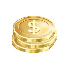Vector golden coin with dollar sign. Simple design. Isolated on a white background. Gold money. Golden dollar