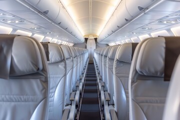 Naklejka premium Empty seats onboard: reflecting comfort and space in air travel.