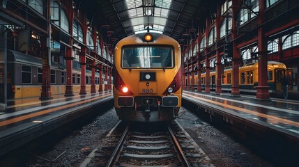 Fototapeta premium Front view of a locomotive with cinematic and professional photography style.