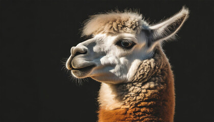Obraz premium Llama isolated on plain black background with copy space.