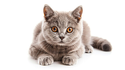 Obraz premium A British Shorthair feline perched against a white backdrop.