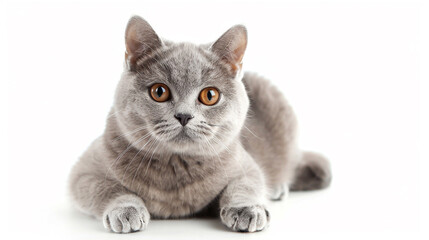 Obraz premium A British Shorthair feline perched against a white backdrop.