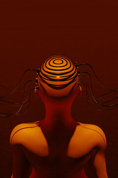 Humanoid linked to ai network concept in red hue