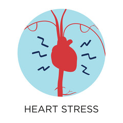 Heart stress vector icon, flat style illustration, circle design, black type, infographic
