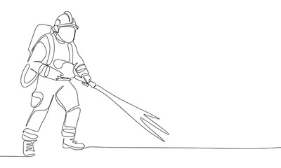 Firefighter one line continuous. Line art Firefighter. Hand drawn vector art.