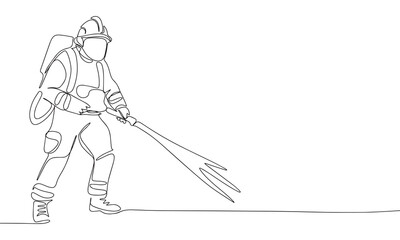 Fototapeta premium Firefighter one line continuous. Line art Firefighter. Hand drawn vector art.