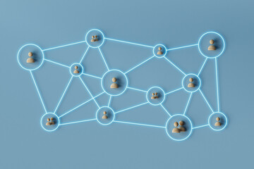 Network Concept with Wooden Figures on Blue