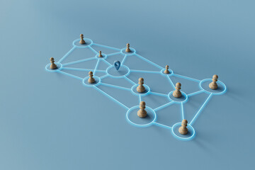 3D Render of Network Diagram with Central Location Pin