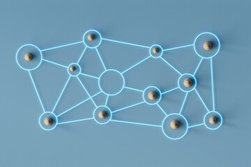 3D Render of Abstract Wooden Network Nodes