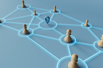 3D Render of Network Diagram with Location Pin