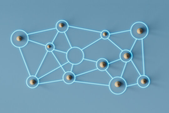 3D Render of Abstract Wooden Network Nodes