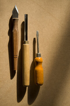 Workbench Tools Cast Shadows on a Brown Background 
